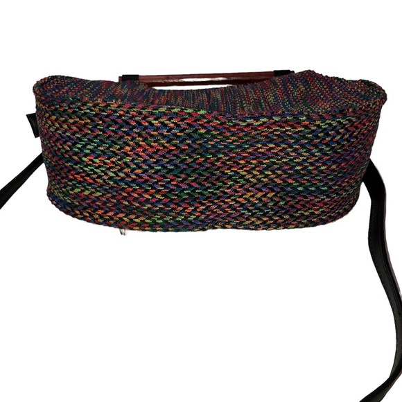 Multicolored Vegan Republic Handbag, Shoulder Purse, Adjustible Strap, Wood Hand - Picture 7 of 9